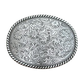 Seternaly Western Floral Engraved Belt Buckle with Rope Edge Design Cowboy Solid Celtic Knot Belt Buckles for Men Women, Flower-001, 3.31*2.56in