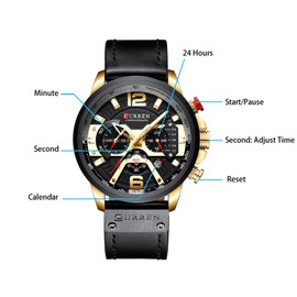 CURREN 8329 Quartz Watch Business Men Simple Sport Wristwatch Three Sub-Dials Calendar Second Minute 24 Hour Display 3ATM Waterproof Fashion Casual Male Watches Relogio Masculino