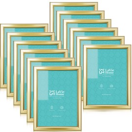 LaVie Home 5x7 Picture Frames (12 Pack, Gold) Simple Designed Photo Frame with High Definition Glass for Wall Mount & Table Top Display, Set of 12 Classic Collection