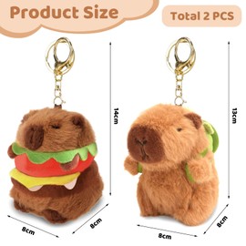 LunarCharm 2 Pieces Capybara Plush Keychains, Capybara Charms for Backpack, Toys, Realistic Capybara Cuddly Toys, Birthday Gift, multicoloured