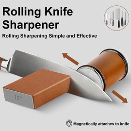 DESOXIVI Afilador de Cuchillos Rodante Profesional, Afilador de Tijeras y Navajas de Grano con Discos de Diamante 400/1000 y Acero Inoxidable de Cocina, Proporciona Ángulo Molienda Magnético 15° y 20°