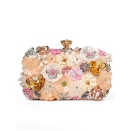 VESONNY Elegant Floral Evening Clutch for Women – 3D Flower Clutch Purse with Sequins & Chain Strap – Formal Party Wedding Prom Handbag