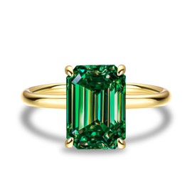 RODIFFY 3.0CT Elongated Emerald Cut Engagement Ring,Emerald Solitaire Simulated Diamond Ring,925 Sterling Silver Promise Wedding Ring, Sterling Silver, Cubic Zirconia