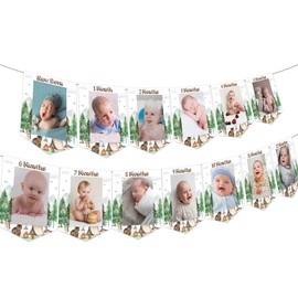 One Happy Camper Photo Banner for Boys Girls 1st Forest Safari Camping Theme Birthday Party Decorations Photo Banner from Newborn to 12 Months Adventure Camping Annual Milestone Photo Banner Supplies