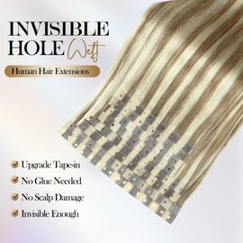 Hanne Fashion Micro Ring PU Hair Extensions Remy Human Hair Extension 9A/P60 Highlight Blonde Glueless Skin Weft Human Hair Extensions Invisible Tape in Hair Extension for Women (70g 8Pcs,18 Inch)