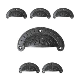 Renovators Supply Manufacturing Cabinet Pulls 3-3/4 in. Black Cast Iron Drawer Cup Bin Pulls with Mounting Hardware Pack of 6