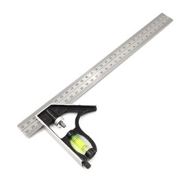 MAXPERKX Combination Square 12Inch/300mm, Set Square Carpentry Stainless Steel Angle Ruler, Engineer Adjustable Carpentry Square 45/90 Degree with Bubble Level, Measuring Tool for Engineer Carpenter