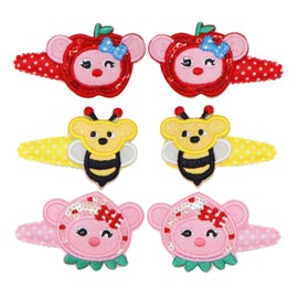 6 Pcs Girls Snap Hair Clips, Embroidered Barrettes with Fruit and Bee Designs, Fabric-Covered Non-Slip Hair Accessories for Girls