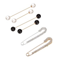 6Pcs Sweater Shawl Clips Retro Pearl Brooch Pins Crystal Cardigan Collar Clip Dress Shirt Clip Waist Back Cincher Clip for Women Girls Clothing Dresses Decoration Accessories