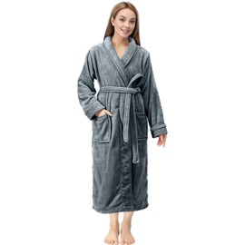 NY Threads Premium Womens Robe Plush Soft Long Bathrobe Warm Fleece Shawl Collar Spa Robe Pack of 1, X-Large, Dark Grey