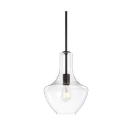 JONATHAN Y JYL6400B Watts 10.5" Glass/Metal LED Pendant Farmhouse Contemporary Dimmable Dining Room Living Room Kitchen Foyer Bedroom Hallway, Oil Rubbed Bronze/Clear