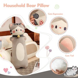 NXNYNZ Long Cat Plush Pillow, 51.1inches Cute Gray Cat Plushie Stuffed Animals Body Pillow, Kawaii Kitten Soft Plushie Doll Toy Birthday Gift for Kids Girlfriend