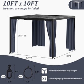 Kimunuk Gazebo Universal Replacement Privacy Curtain,10'×10' Gazebo Outdoor Waterproof Curtains, 4-Panels Sidewall Curtains with Double Zipper for Patio Canopy, Garden and Backyard (Curtain Only)