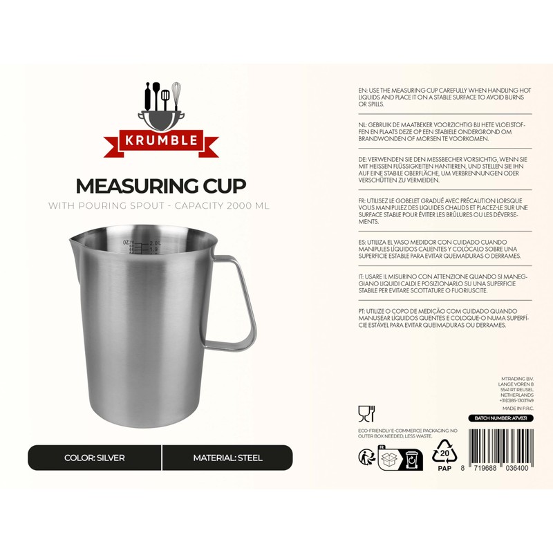 Krumble Measuring Cup with Pouring Spout, Measuring Cup for Cooking