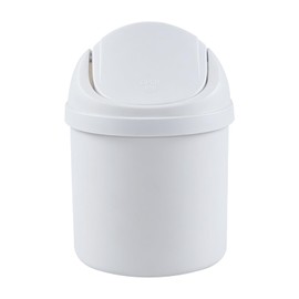 DynkoNA 2 Liter Mini Trash Can with Lid, Plastic Desktop Garbage Can (White)