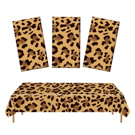 WISSLERMER 3-Pack Leopard Print Plastic Tablecloths – 54 x 108 Inch Disposable Safari Animal Print Table Covers for Birthday, Jungle Theme Party, and Safari Baby Shower Decorations