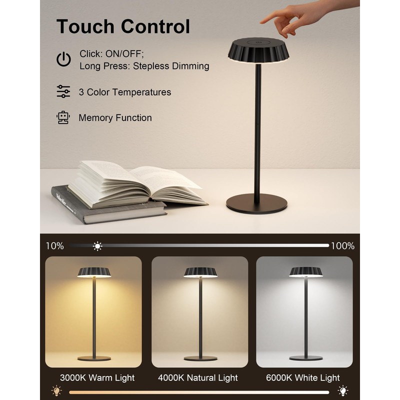 EppieBasic 2 Sets Portable Table Lamps, 5000mAh Battery Operated Cordless