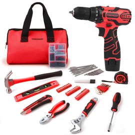 COMOWARE 12V Power Cordless Drill Home Tool Kit, Tool Drill Set Home Repairing Tool Kit with Power Drill, Large Capacity Tool Storage Bag Included, Red