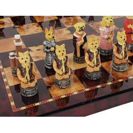 Royal Cats Vs Dogs Chess Set Set with 18" Cherry and Burlwood Color Board