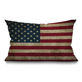 Smooffly Vintage American Flag Waist Lumbar Cotton Linen Throw Pillow case Cushion Cover for Sofa Home Decorative Oblong 12x20 Inches