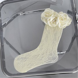 Benefeet Sox Womens Camellia Lace Ruffle Socks - Girls Cute Flower Top Mesh Pretty Fishnet Floral Decorative Anklet - Fancy Nylon Bride Knee High Stockings, Beige