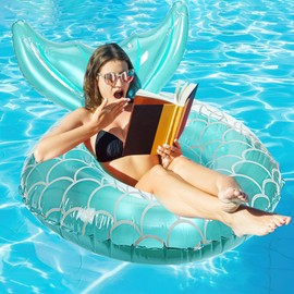 Inflatable Swimming Ring Hillylolly Swimming Ring Large Blue Mermaid Swimming Ring Transparent Swimming Rings for Adults Water Toy for Pool and Beach Party 110 cm