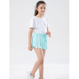 zqajuxg - Pantalones cortos fluidos para niñas con forro de elastano, pantalones cortos de mariposa 2 en 1 para adolescentes y niñas con bolsillos para deportes, correr, atletismo, Azul/claro, 10-12
