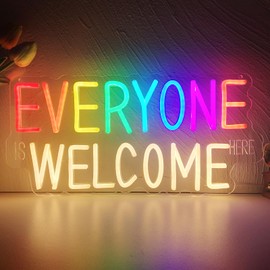 Everyone is Welcome Here Neon Sign, Dimmable Classroom Neon Sign Lights for Wall Decor, USB Positive Affirmation LED Neon Light, Welcome Signs for Classroom Teacher Gifts Rainbow Pride Diversity Decor