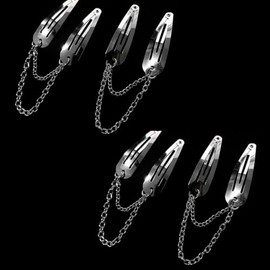 4Pcs Silver Metal Snap Hair Clips Chain Cross Heart Hair Barrettes Clips with Pendant Girls Hair Accessories，Hair Styling Accessories, Hair Care