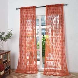 Kotile - Cortinas transparentes extralargas de color naranja, cortinas traslúcidas de color naranja rústico de 120 pulgadas de largo para sala de estar, cortinas de encaje clásico con bolsillo para