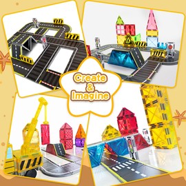 Magnetic building block puzzle road set, STEM magnetic puzzle building blocks suitable for children, children's toy games, the best birthday gift, suitable for boys and girls over 3 years old (24PCS)