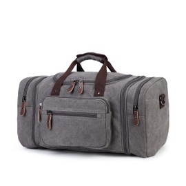 Sechunk Duffle Bag Canvas Large Outdoor Shoulder Bag Overnight Handbag Travel Tote Luggage Weekender Bag (grey)
