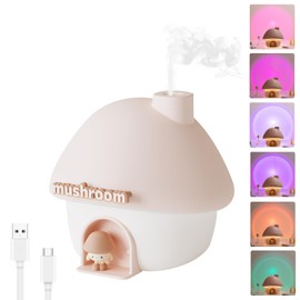 Small Humidifier for Bedroom, 300ML Mushroom House Mini Humidifier with 6 Colors Sunset Light, 2 Spray Modes Portable Baby Humidifier, Cute Rechargeable Mushroom Night Light for Kids (Pink)