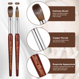 Acrylic Nail Art Brush Size 20, 100% Pure Kolinsky Hair Oval Nail Brush for Acrylic Application, Professional Nail Extension Manicure Tool Striping Nail Drawing Pen for DIY Home Salon