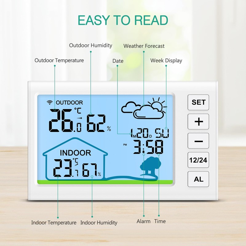 ORIA Indoor Outdoor Thermometer, Digital Thermometer Hygrometer, Weather Station with