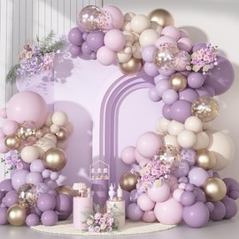 Ouddy Party Dusty Purple Balloon Arch Garland Kit, Different Sizes 18 12 10 5Inch Purple Pink Lavender Sand Rose Gold Metal Confetti Balloon for Bridal Baby Shower Wedding Birthday Party Decoration
