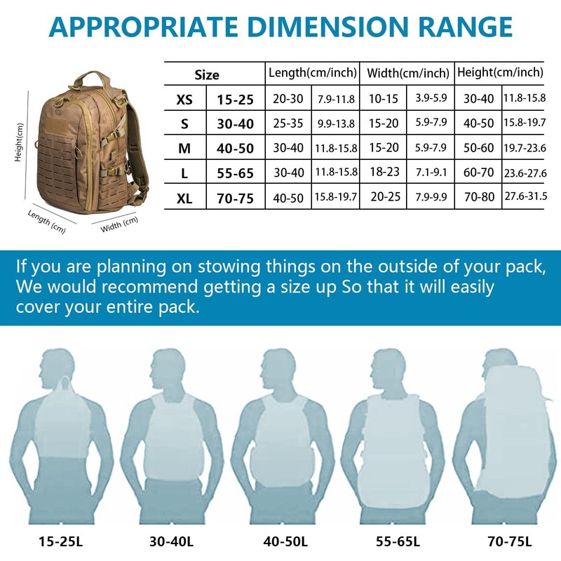 Waterproof Backpack Rain Cover (15-75L), Reflective Rucksack Cover, Adjustable Foldable