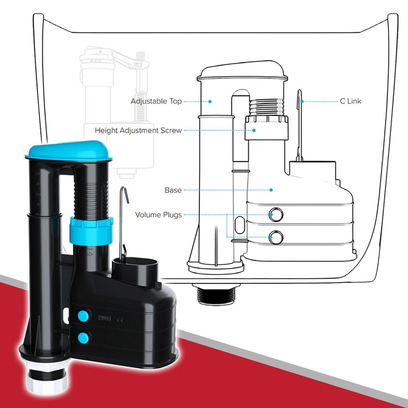 SPARES2GO Dual Flush Toilet Syphon Height Adjustable 7.5" to 9.5"