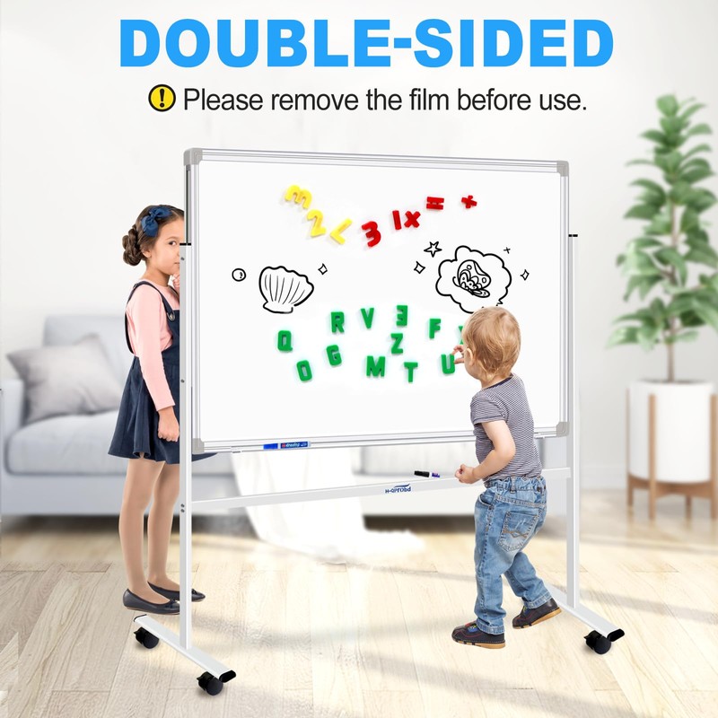 H-Qprobd Magnetic Dry Erase Board with Stand Double-Sided Mobile Whiteboard