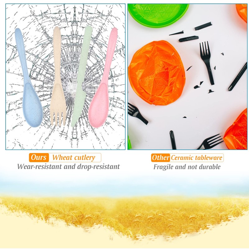 Knives Spoons and Forks Set, Wheat Straw Cutlery Set, Reusable