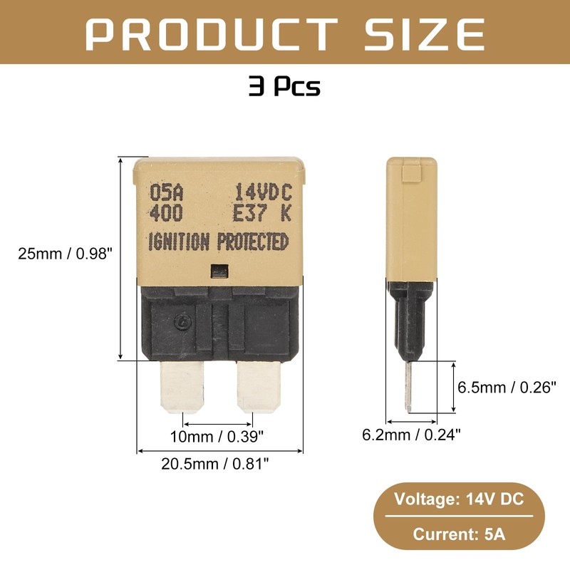 DMiotech 3 Pack Automatic Mini Reset Fuse, 14V DC 5A