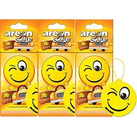 Areon Smile Dry Car Air Freshener Vanilla Sweet Yellow Fun Multi Pack of 3