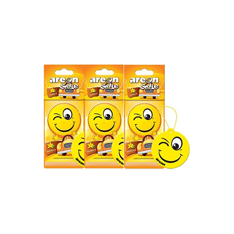 Areon Smile Dry Car Air Freshener Vanilla Sweet Yellow Fun