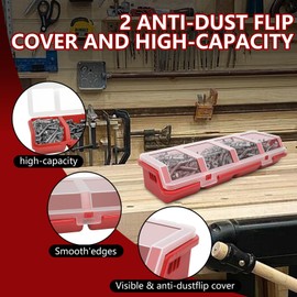 AJCSCM 4 Pcs Screw Nail Organizers and Storage Bins with Lids, Stackable Plastic Divided Small Parts Storage Organizer for Garage Craft Tool, Tool Cart Cabinet Divided Drawers Organizers Storage