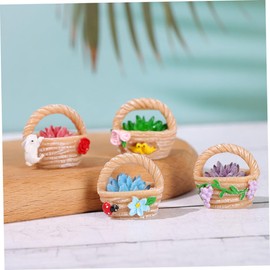 4 Pieces Mini Succulent Plant Resin Ornaments - Cute Car Dashboard Figurines Flower basket Set - Fairy Garden，Birthday Cakes Decoration，DIY Aquarium Moss Layout Desktop Landscape Accessories