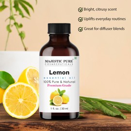 Majestic Pure Lemon Essential Oil | 100% Pure and Natural Lemon Oil | Premium Grade Essential Oils for Hair Care, Home Diffusers, Skin, Aromatherapy, Massage and Humidifiers | 1 Fl Oz
