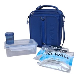 Titan by Arctic Zone Expandable Lunch Box – Insulated, Crush-Resistant Cooler with 2 Ice Walls & Leak-Proof Lining – Meal Prep Bag with Strap & Container for Work & Travel | Black (Navy Blue)