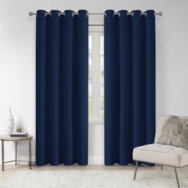 VEHEDE Solid Thermal Insulated Navy Curtains, Soft Living Room Darkening Curtain, Eyelet Blackout Curtains for Bedroom, W55 x L90 Inch, Navy Blue, 2 Panels