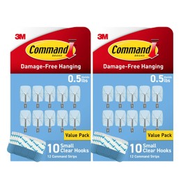 Command Small Clear Wire Toggle Hooks, 20 Count with 24 Strips, Damage-Free Adhesive for Wall Hanging and Storage, Holds up to 0.5 lb