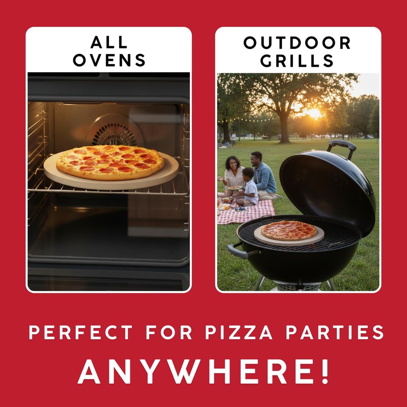 Maverick Pizza Stone with Gloves for Grill Oven 15 Inch